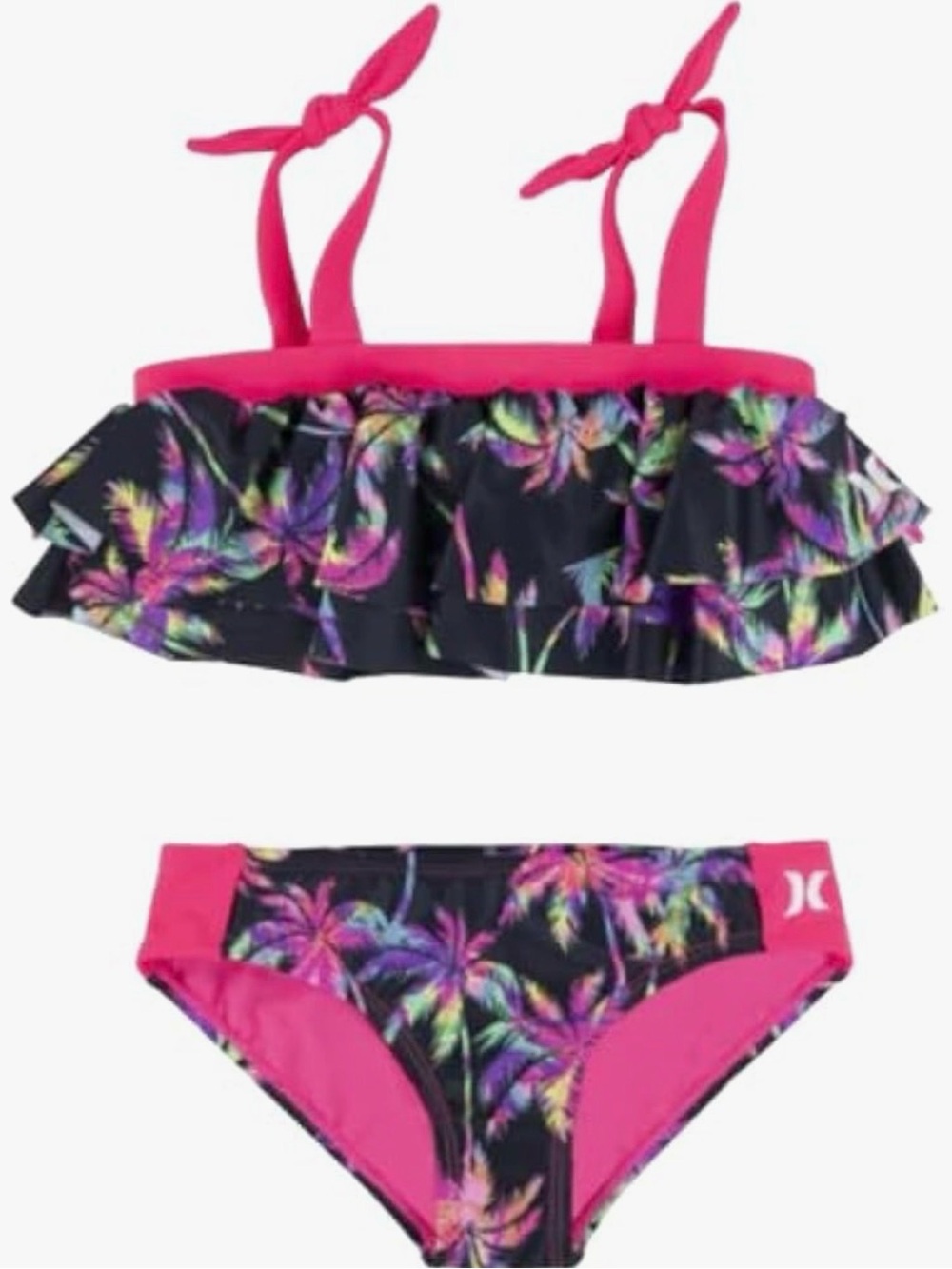 Hurley Big Girls' Pink Tropical Ruffle Two-Piece Swimsuit